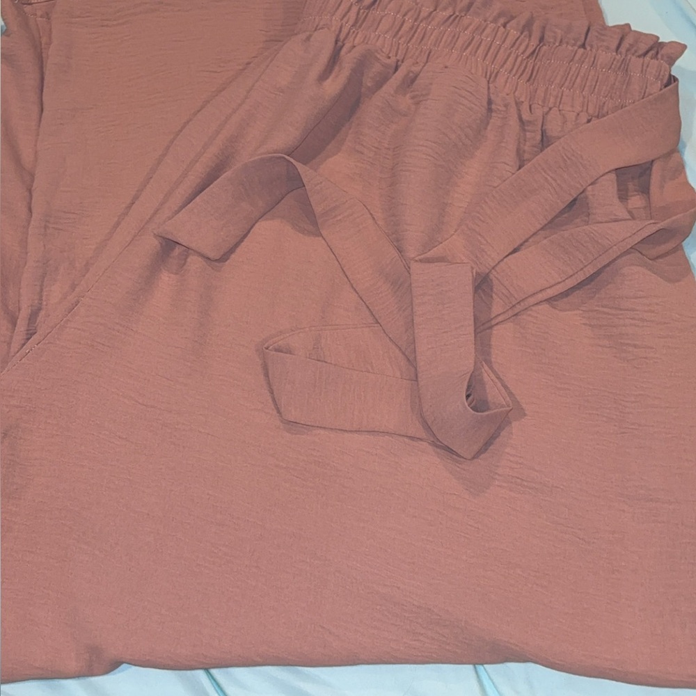 Adjustable, High Waisted, Khaki Wide Leg Pants